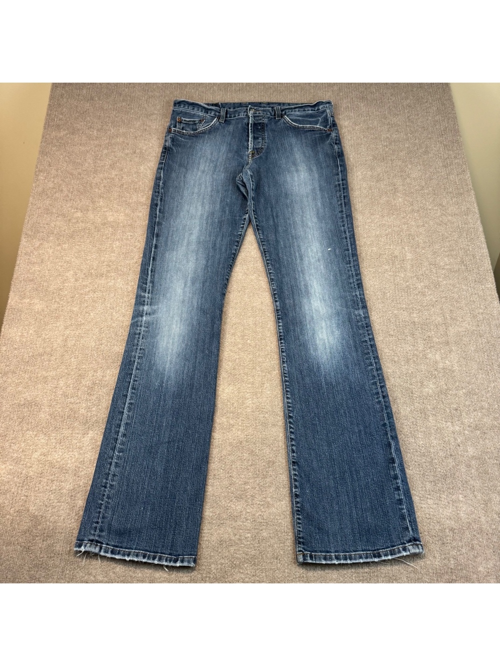 Lucky Brand Jeans Mens 34 Slim Bootleg Jeans 34x36 Button Fly Distressed
